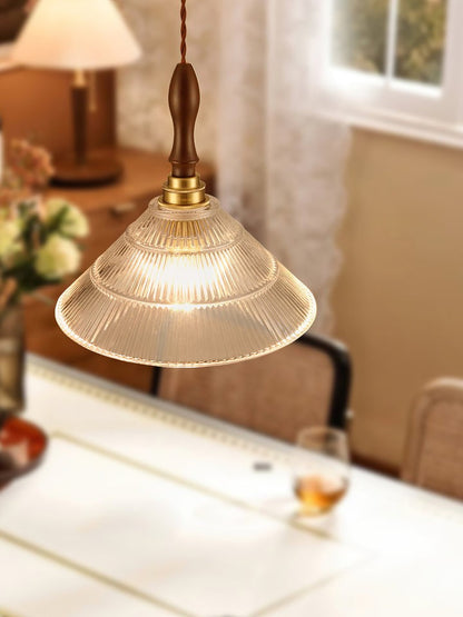 Ripple Glass Pendant Ceiling Light with Wood Accents