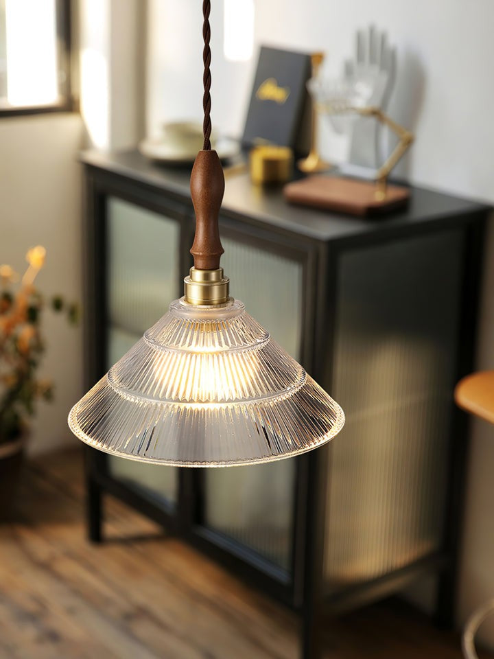 Ripple Glass Pendant Ceiling Light with Wood Accents