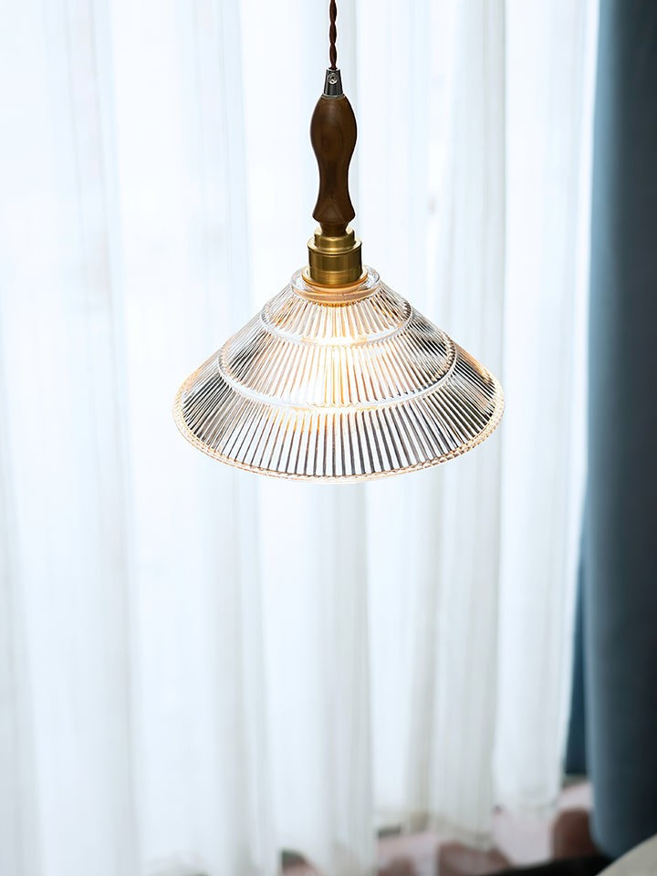 Ripple Glass Pendant Ceiling Light with Wood Accents