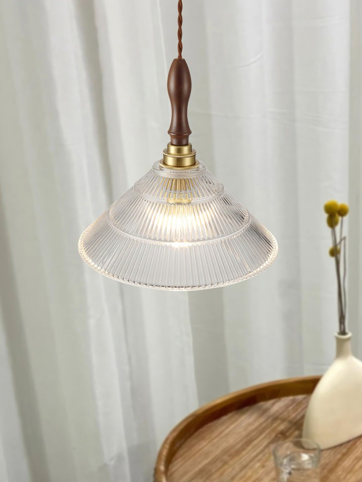 Ripple Glass Pendant Ceiling Light with Wood Accents