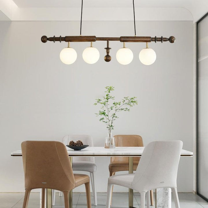 Roman Column LED Chandelier with Walnut Wood & Glass
