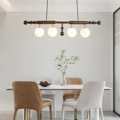 Roman Column LED Chandelier with Walnut Wood & Glass