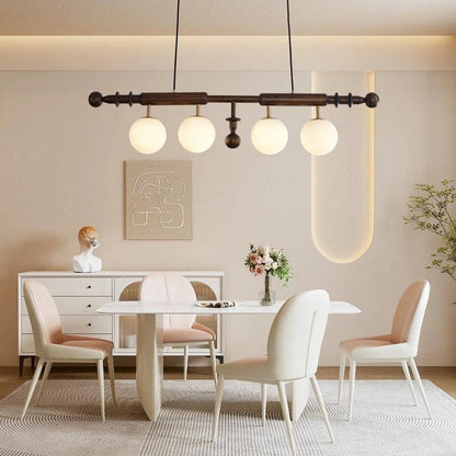 Roman Column LED Chandelier with Walnut Wood & Glass