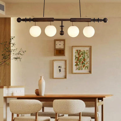 Roman Column LED Chandelier with Walnut Wood & Glass