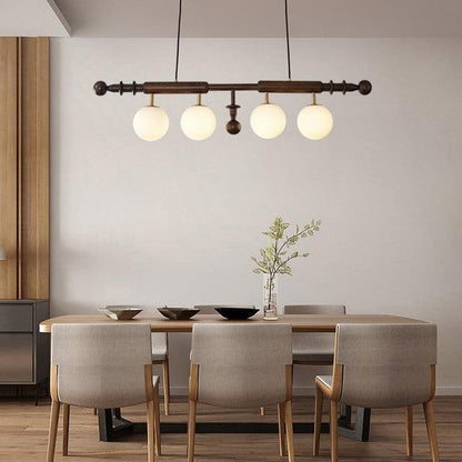 Roman Column LED Chandelier with Walnut Wood & Glass