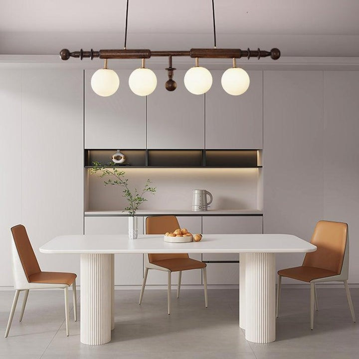 Roman Column LED Chandelier with Walnut Wood & Glass