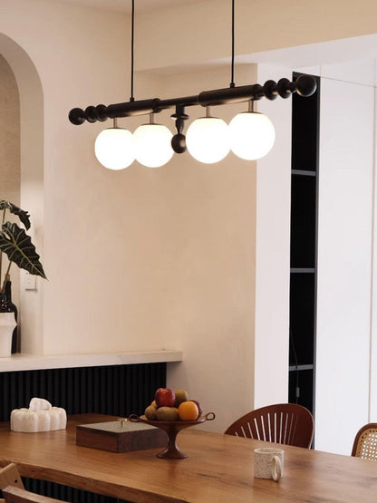 Roman Column LED Chandelier with Walnut Wood & Glass