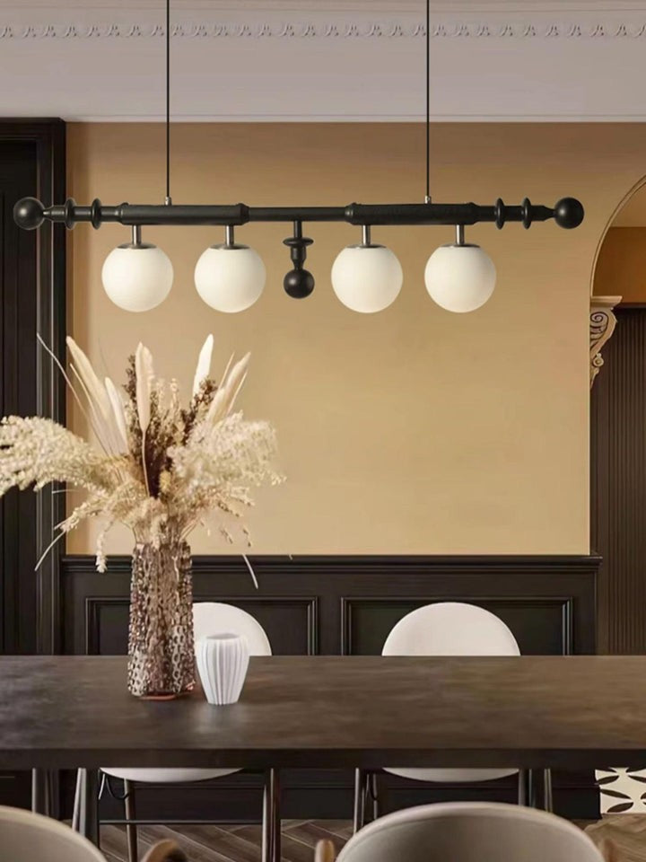 Roman Column LED Chandelier with Walnut Wood & Glass