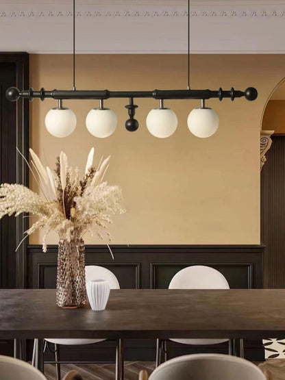 Roman Column LED Chandelier with Walnut Wood & Glass