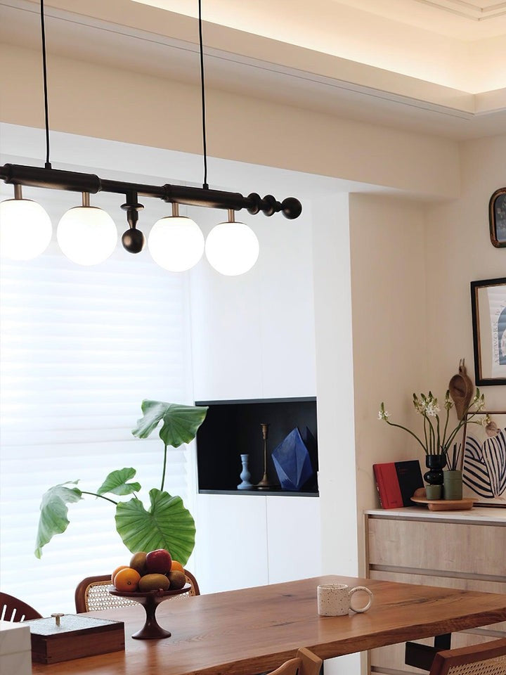 Roman Column LED Chandelier with Walnut Wood & Glass