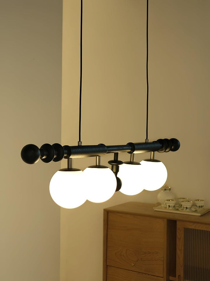 Roman Column LED Chandelier with Walnut Wood & Glass