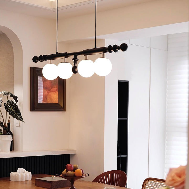 Roman Column LED Chandelier with Walnut Wood & Glass