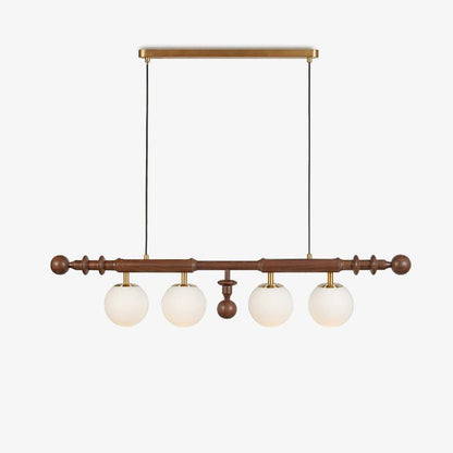 Roman Column LED Chandelier with Walnut Wood & Glass