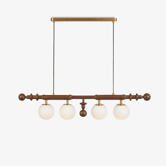 Roman Column LED Chandelier with Walnut Wood & Glass