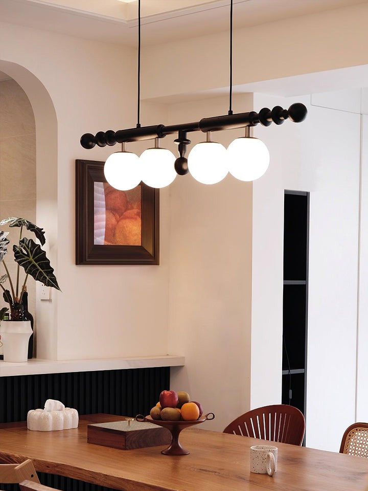 Roman Column LED Chandelier with Walnut Wood & Glass