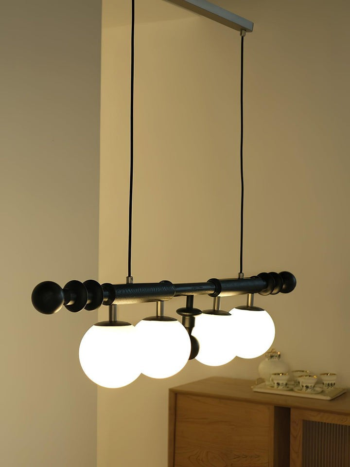 Roman Column LED Chandelier with Walnut Wood & Glass