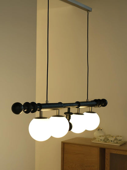 Roman Column LED Chandelier with Walnut Wood & Glass