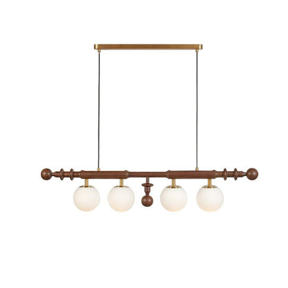 Roman Column LED Chandelier with Walnut Wood & Glass
