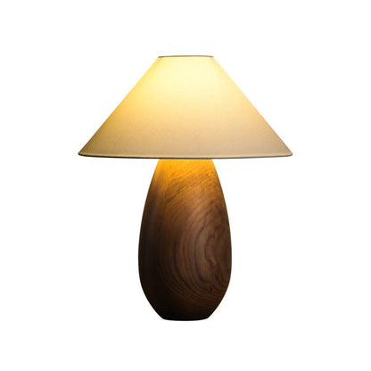 Rustic Wood Table Lamp with Soft Fabric Shade