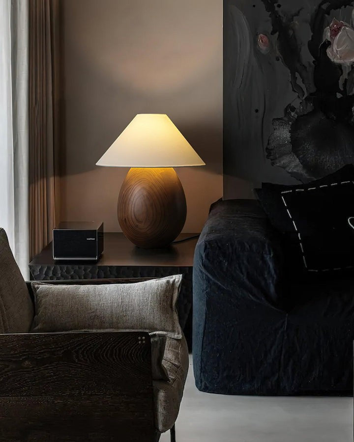 Rustic Wood Table Lamp with Soft Fabric Shade