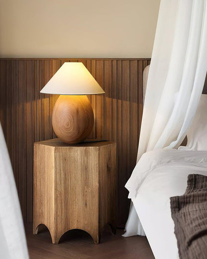 Rustic Wood Table Lamp with Soft Fabric Shade