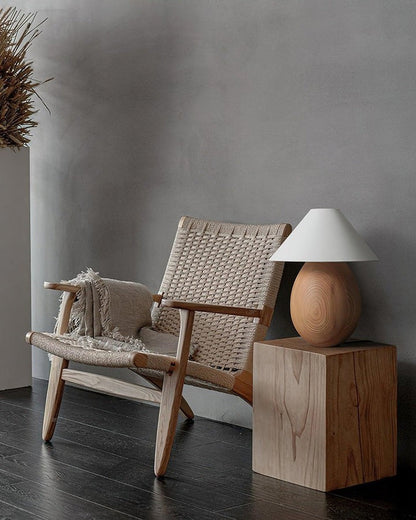 Rustic Wood Table Lamp with Soft Fabric Shade