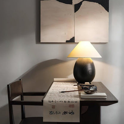 Rustic Wood Table Lamp with Soft Fabric Shade