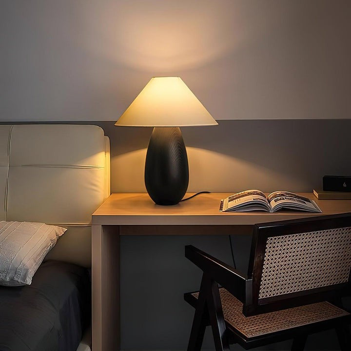 Rustic Wood Table Lamp with Soft Fabric Shade