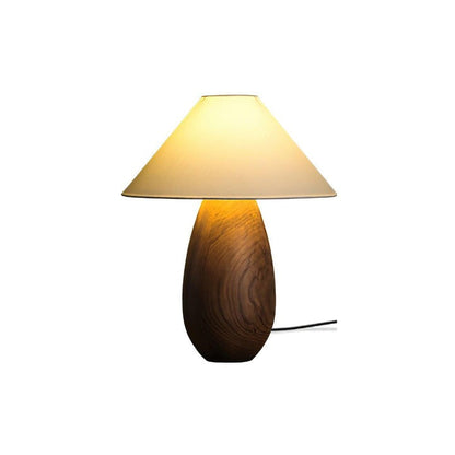 Rustic Wood Table Lamp with Soft Fabric Shade