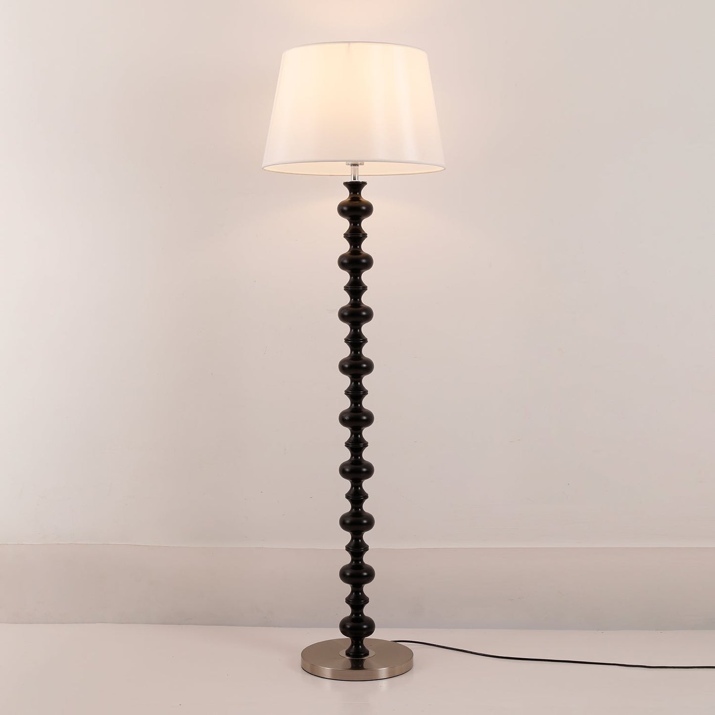 Sculptural Black Base Floor Lamp with Ivory Shade