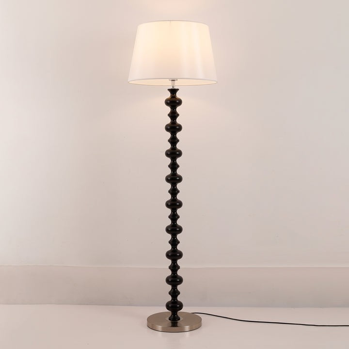 Sculptural Black Base Floor Lamp with Ivory Shade