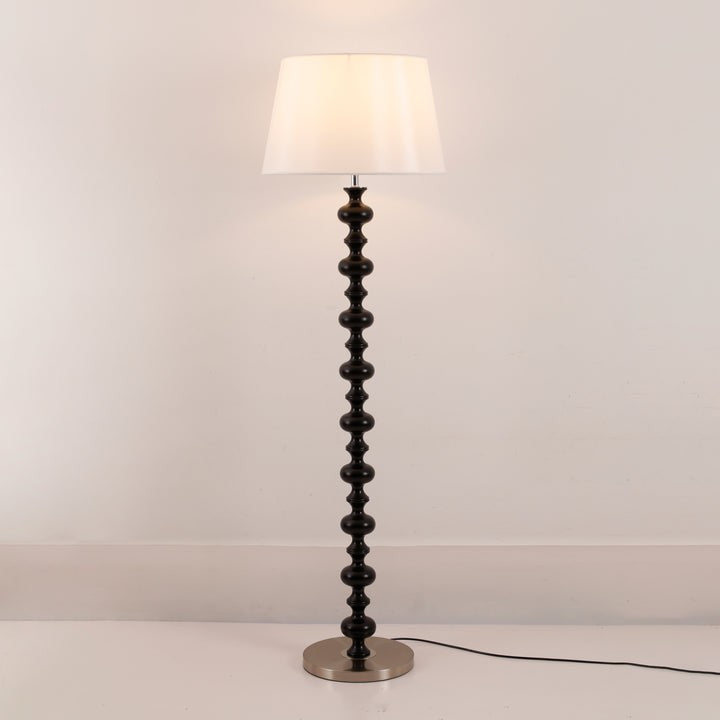Sculptural Black Base Floor Lamp with Ivory Shade