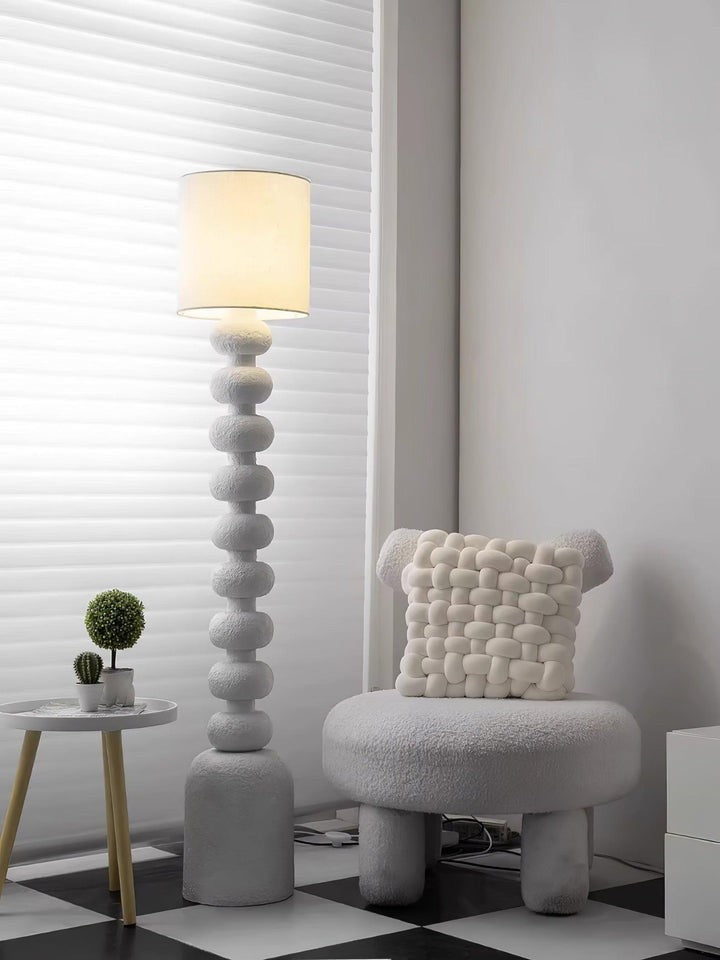 Speckled Bubble Base Floor Lamp with White Drum Shade