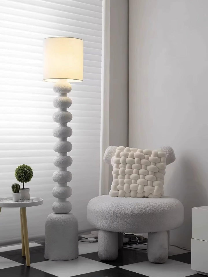 Speckled Bubble Base Floor Lamp with White Drum Shade