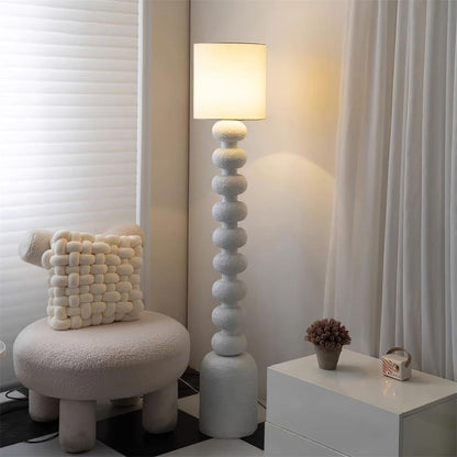 Speckled Bubble Base Floor Lamp with White Drum Shade