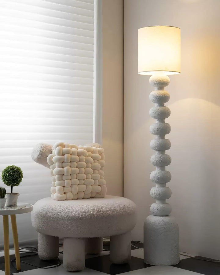 Speckled Bubble Base Floor Lamp with White Drum Shade