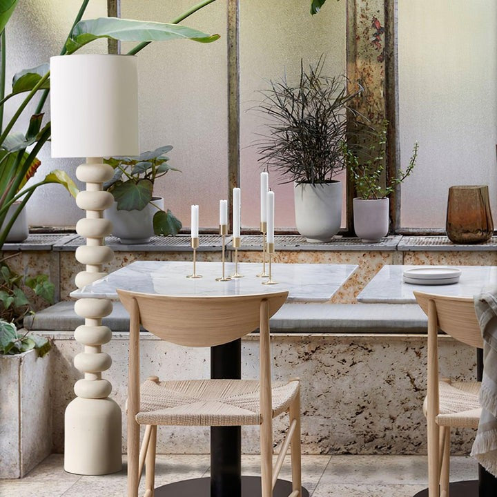 Speckled Bubble Base Floor Lamp with White Drum Shade