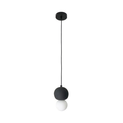 Spherical Volcanic Rock Pendant Light with Opal Glass Diffuser