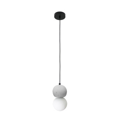 Spherical Volcanic Rock Pendant Light with Opal Glass Diffuser