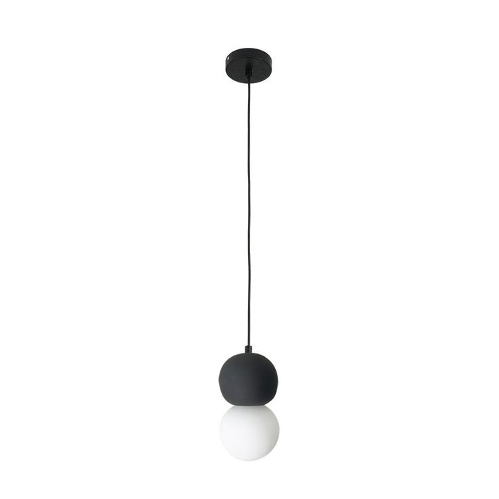 Spherical Volcanic Rock Pendant Light with Opal Glass Diffuser