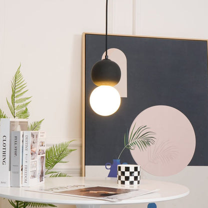 Spherical Volcanic Rock Pendant Light with Opal Glass Diffuser