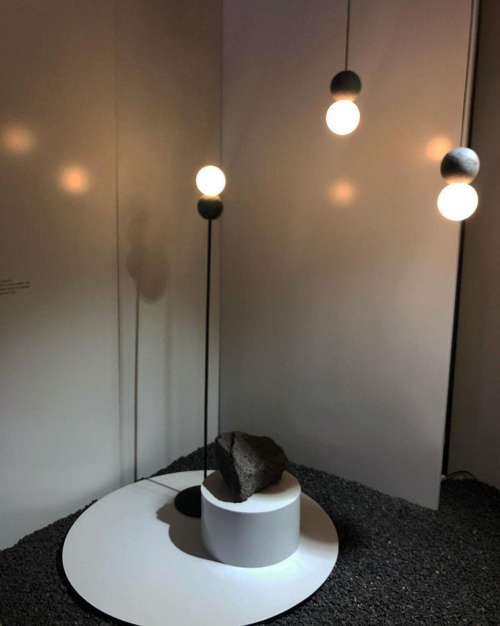 Spherical Volcanic Rock Pendant Light with Opal Glass Diffuser