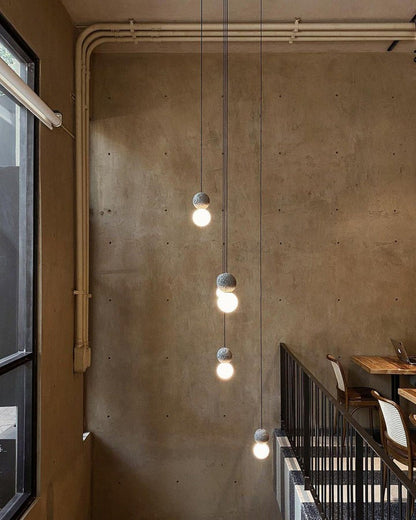 Spherical Volcanic Rock Pendant Light with Opal Glass Diffuser