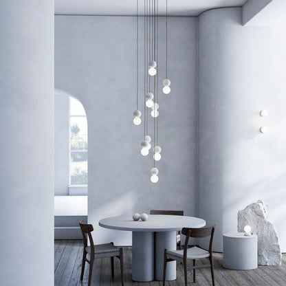 Spherical Volcanic Rock Pendant Light with Opal Glass Diffuser