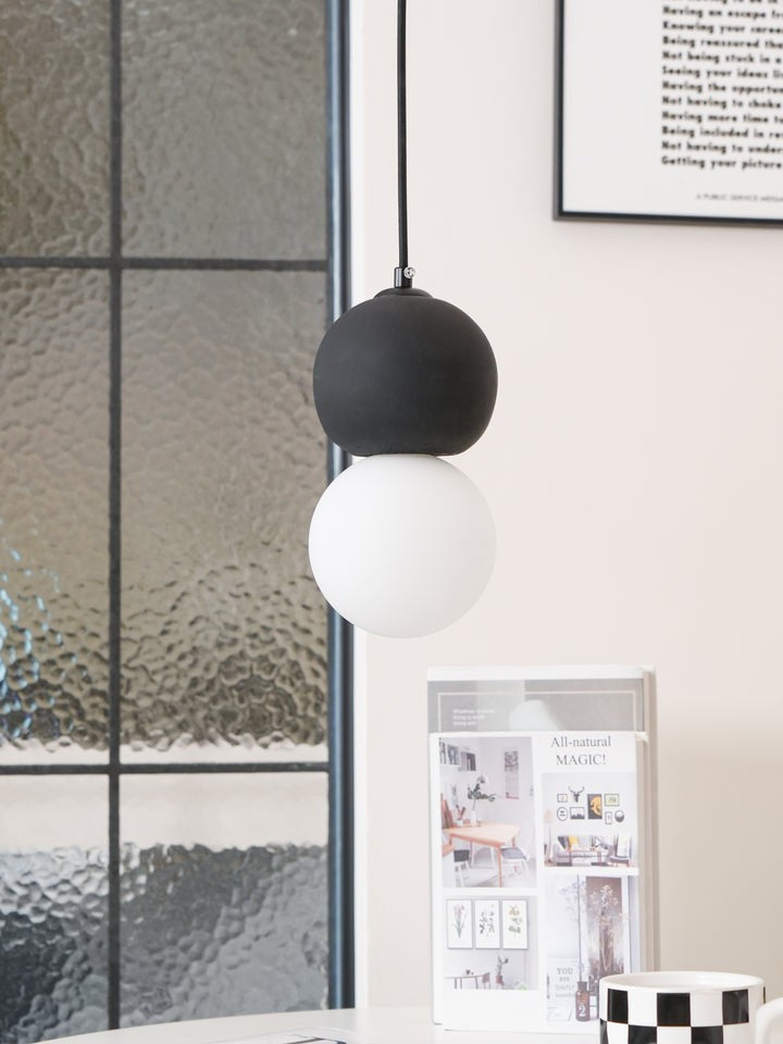 Spherical Volcanic Rock Pendant Light with Opal Glass Diffuser