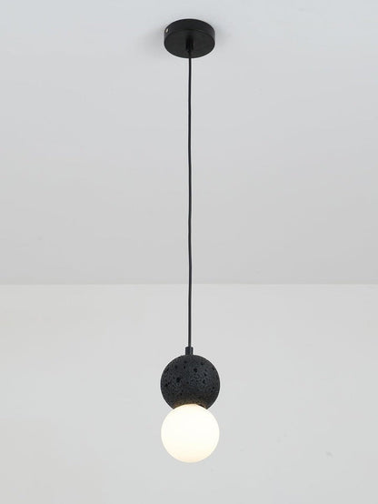 Spherical Volcanic Rock Pendant Light with Opal Glass Diffuser