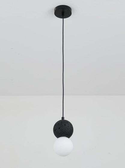 Spherical Volcanic Rock Pendant Light with Opal Glass Diffuser