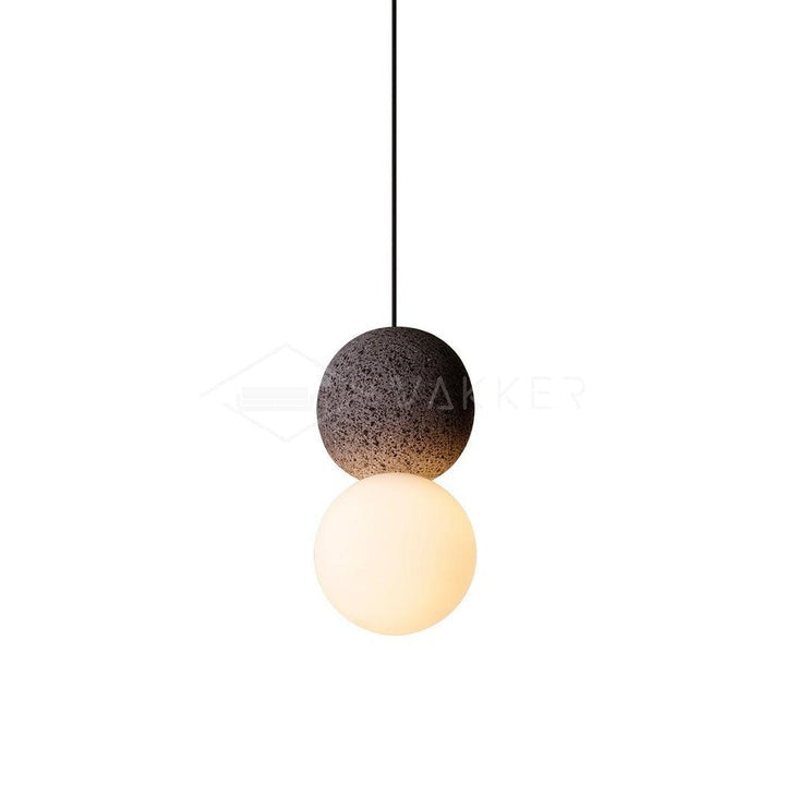 Spherical Volcanic Rock Pendant Light with Opal Glass Diffuser