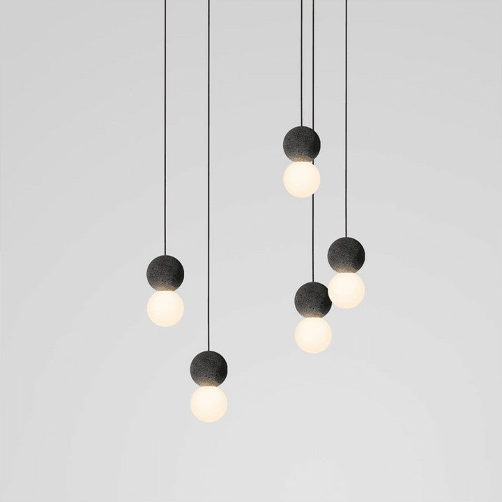 Spherical Volcanic Rock Pendant Light with Opal Glass Diffuser