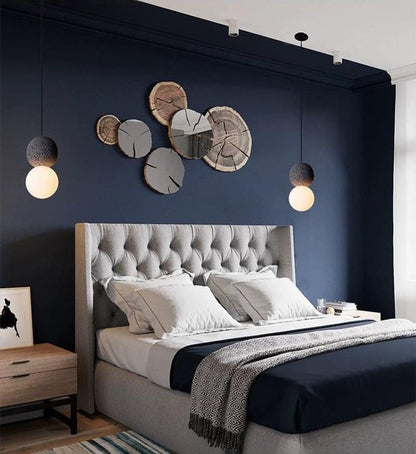 Spherical Volcanic Rock Pendant Light with Opal Glass Diffuser